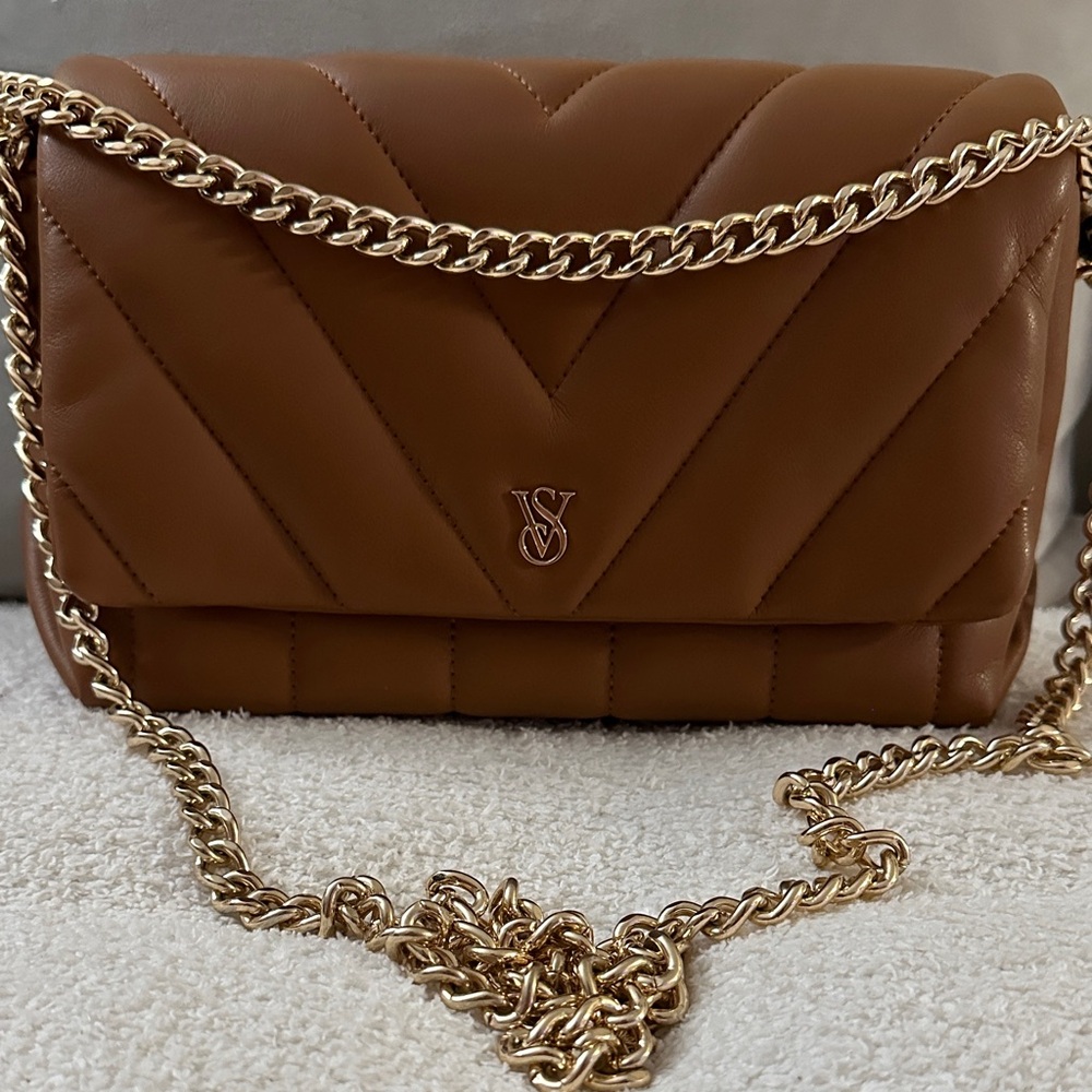 Victoria's Secret Brown Quilted Shoulder Bag with Gold Chain